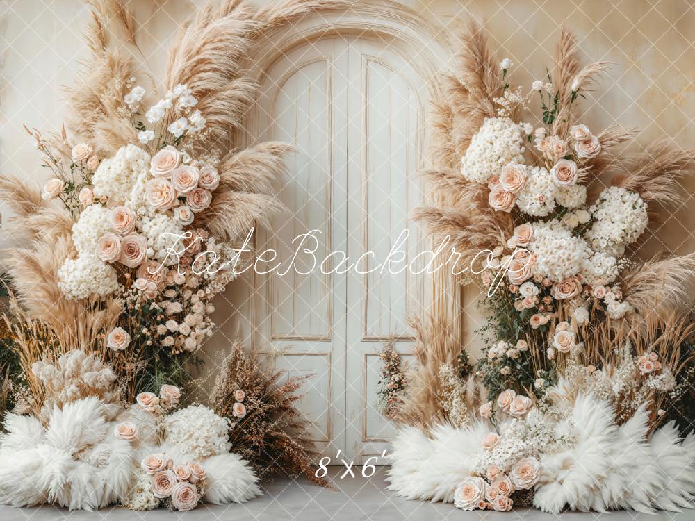 Kate Bohème Fleurs Mariage Porte Beige Toile de fond conçue par Emetselch - Kate Backdrop FR