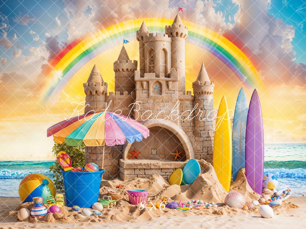 Kate Plage Été Arc-en-ciel Château de sable Toile de fond conçue par Emetselch - Kate Backdrop FR