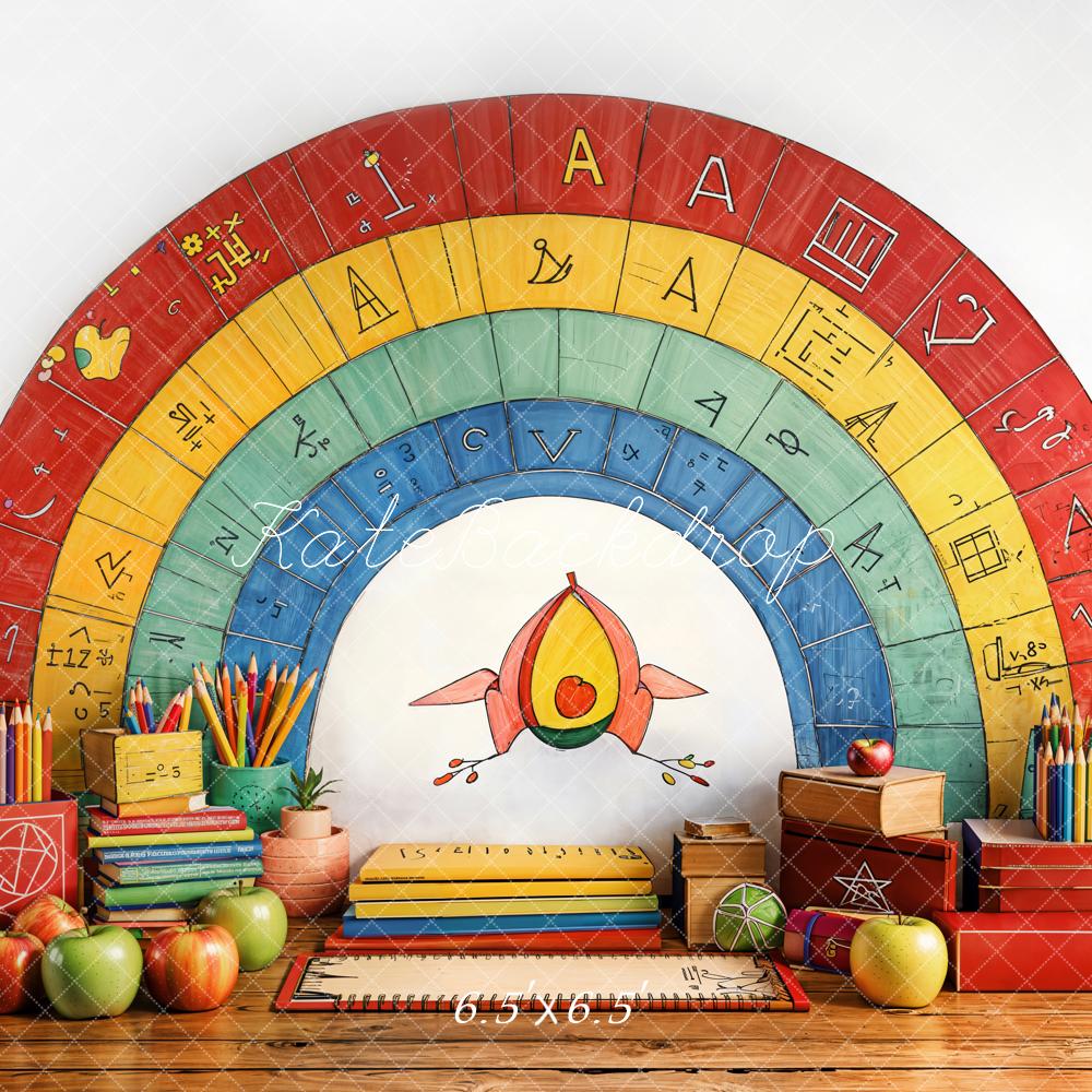 Kate Retour à l'école Arc-en-ciel Crayons Pommes Toile de fond conçue par Emetselch - Kate Backdrop FR
