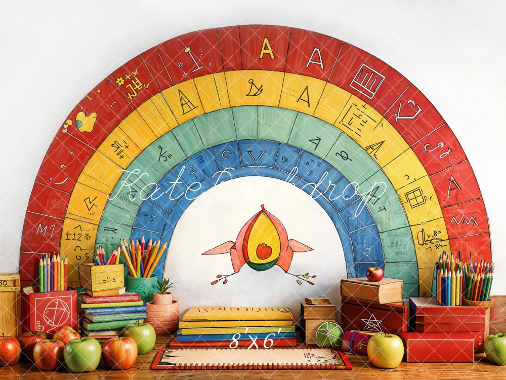 Kate Retour à l'école Arc-en-ciel Crayons Pommes Toile de fond conçue par Emetselch - Kate Backdrop FR