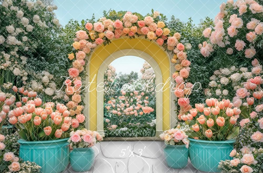 Kate Fleurs Jardin Arche Jaune Pavé Toile de fond conçue par Mini MakeBelieve - Kate Backdrop FR