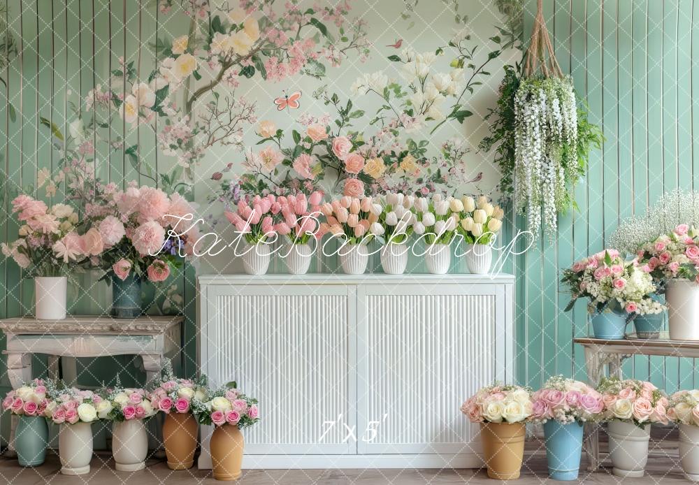 Kate Vintage Printemps Vases Fleurs Toile de fond conçue par Mini MakeBelieve - Kate Backdrop FR