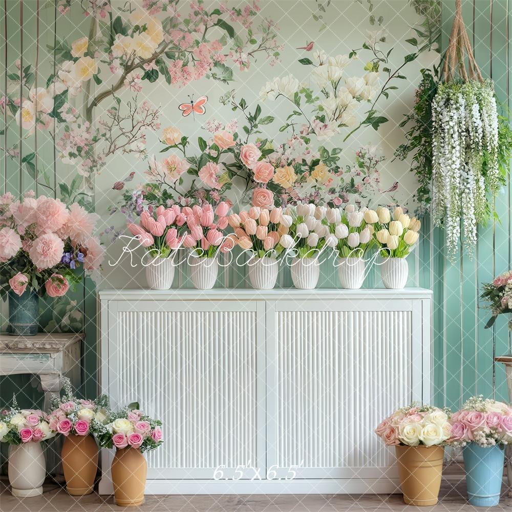 Kate Vintage Printemps Vases Fleurs Toile de fond conçue par Mini MakeBelieve - Kate Backdrop FR