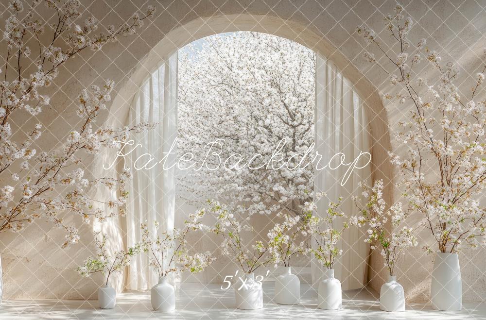 Kate Fleurs Rideaux Arche Printemps Blanc Toile de fond conçue par Mini MakeBelieve - Kate Backdrop FR