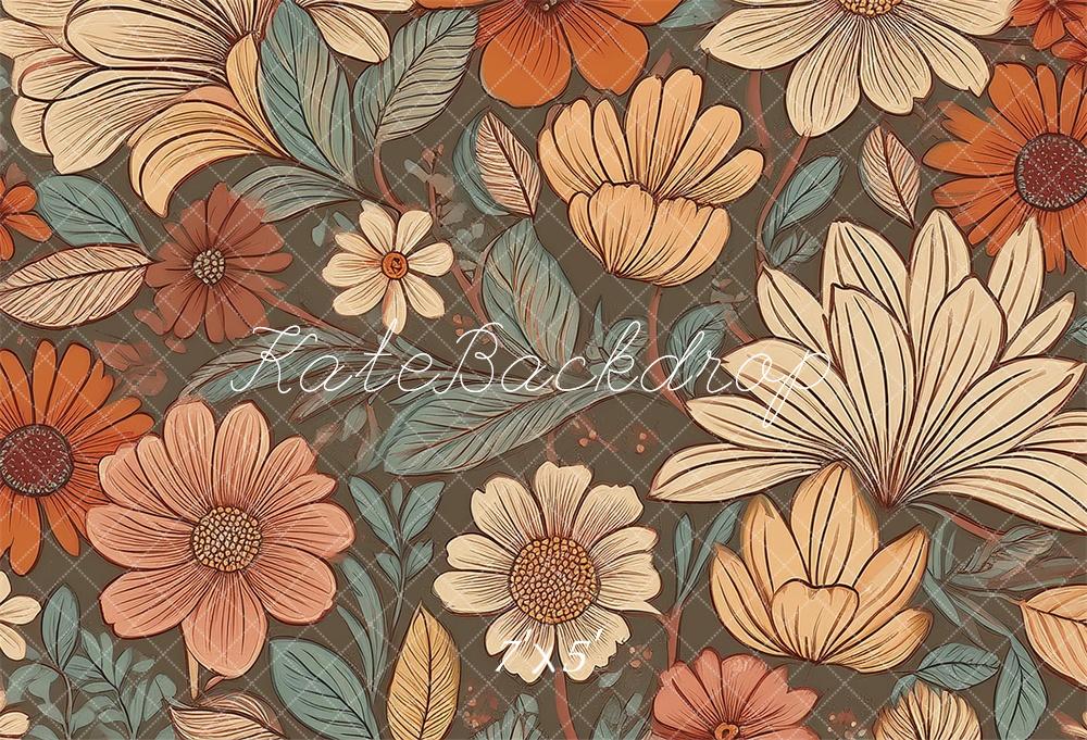 Kate Fleurs Rétro Corail Sarcelle Ivoire Toile de fond conçue par Mandy Ringe - Kate Backdrop FR