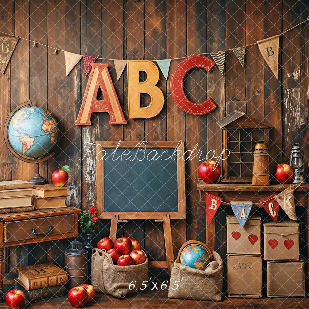 Kate Scolaire Globe Vintage Mur en bois Toile de fond conçue par Emetselch - Kate Backdrop FR