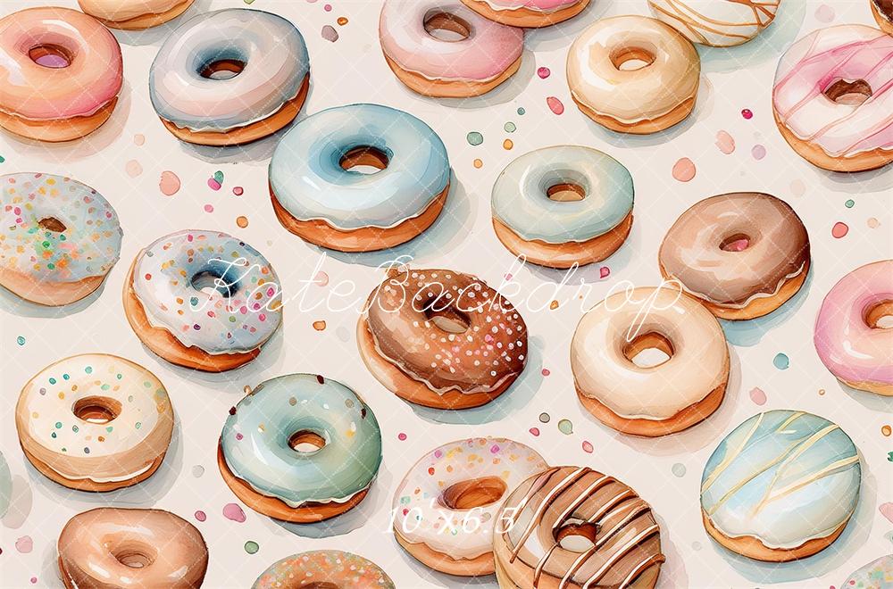 Kate Aquarelle Beignets Donuts Enfant Toile de fond conçue par Mandy Ringe - Kate Backdrop FR