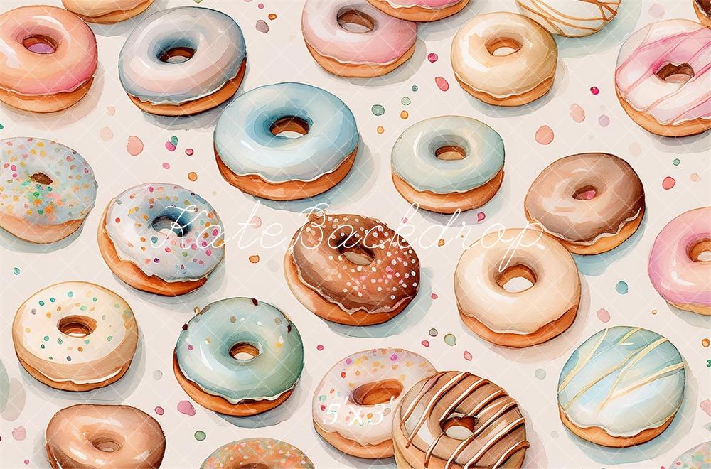 Kate Aquarelle Beignets Donuts Enfant Toile de fond conçue par Mandy Ringe - Kate Backdrop FR
