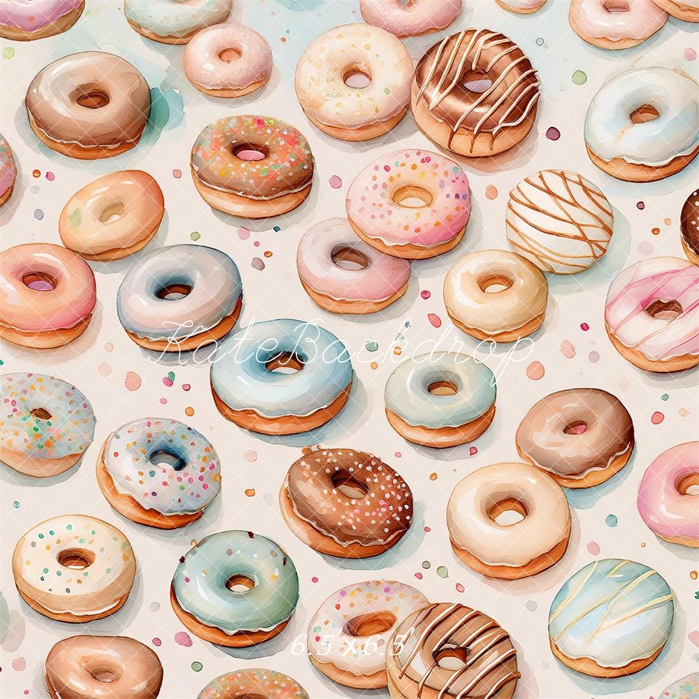 Kate Aquarelle Beignets Donuts Enfant Toile de fond conçue par Mandy Ringe - Kate Backdrop FR