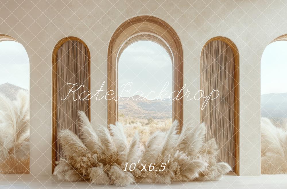 Kate Bohème Arche Herbe des Pampas Beige Toile de fond conçue par Mini MakeBelieve - Kate Backdrop FR