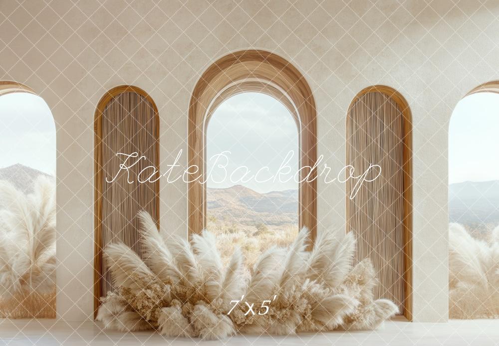 Kate Bohème Arche Herbe des Pampas Beige Toile de fond conçue par Mini MakeBelieve - Kate Backdrop FR