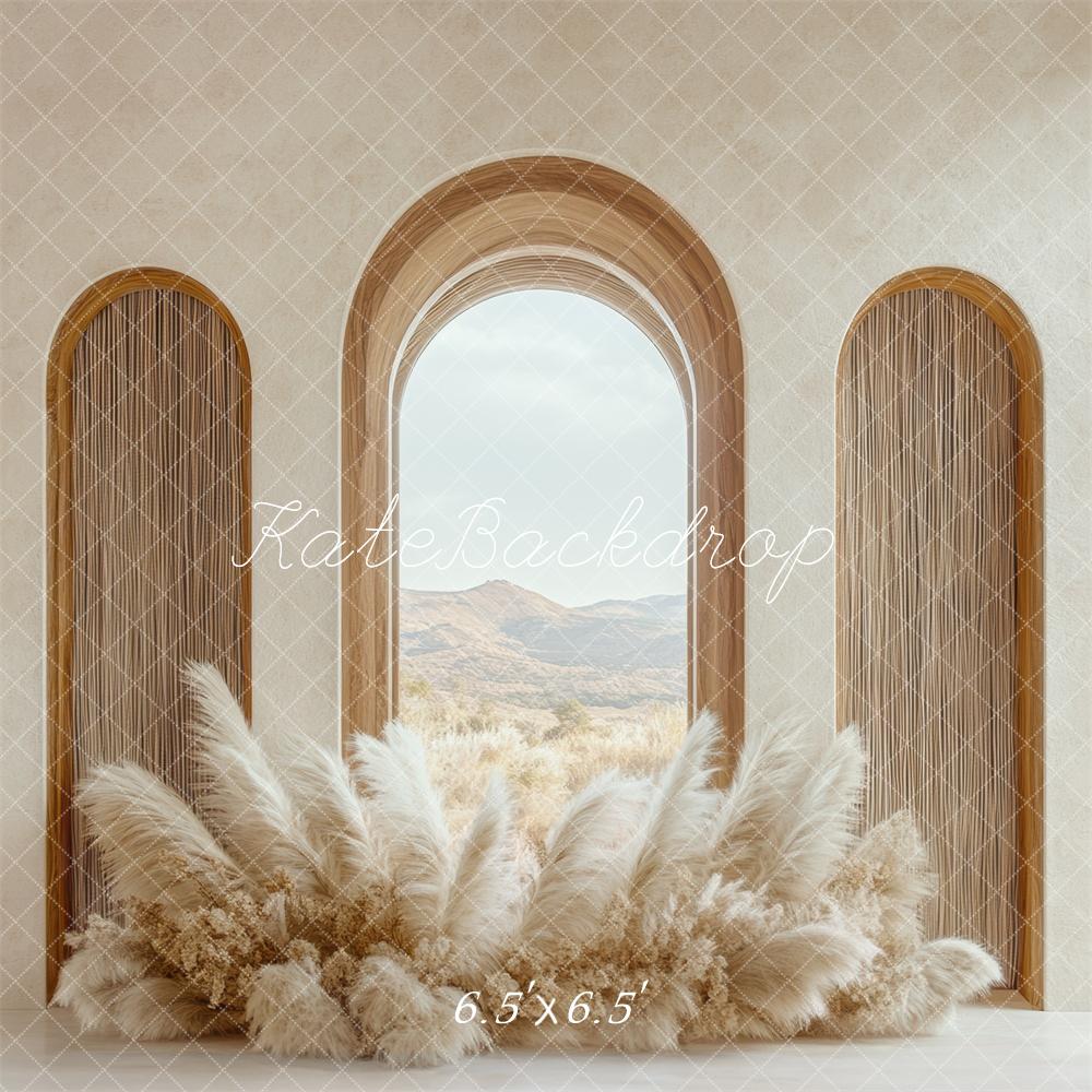 Kate Bohème Arche Herbe des Pampas Beige Toile de fond conçue par Mini MakeBelieve - Kate Backdrop FR