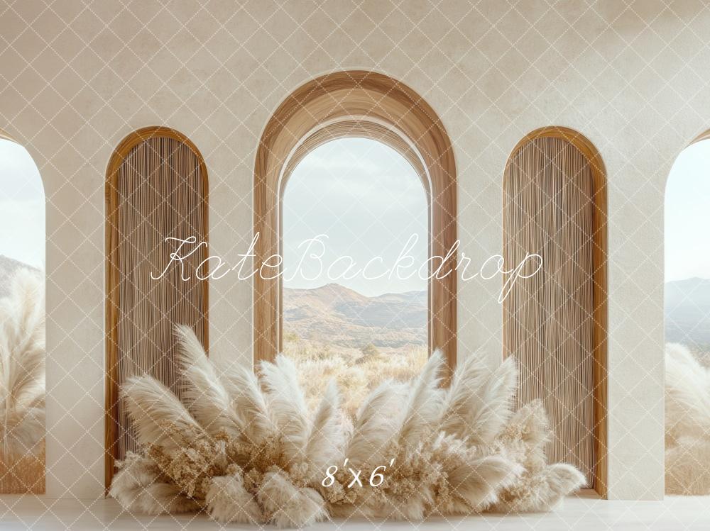 Kate Bohème Arche Herbe des Pampas Beige Toile de fond conçue par Mini MakeBelieve - Kate Backdrop FR