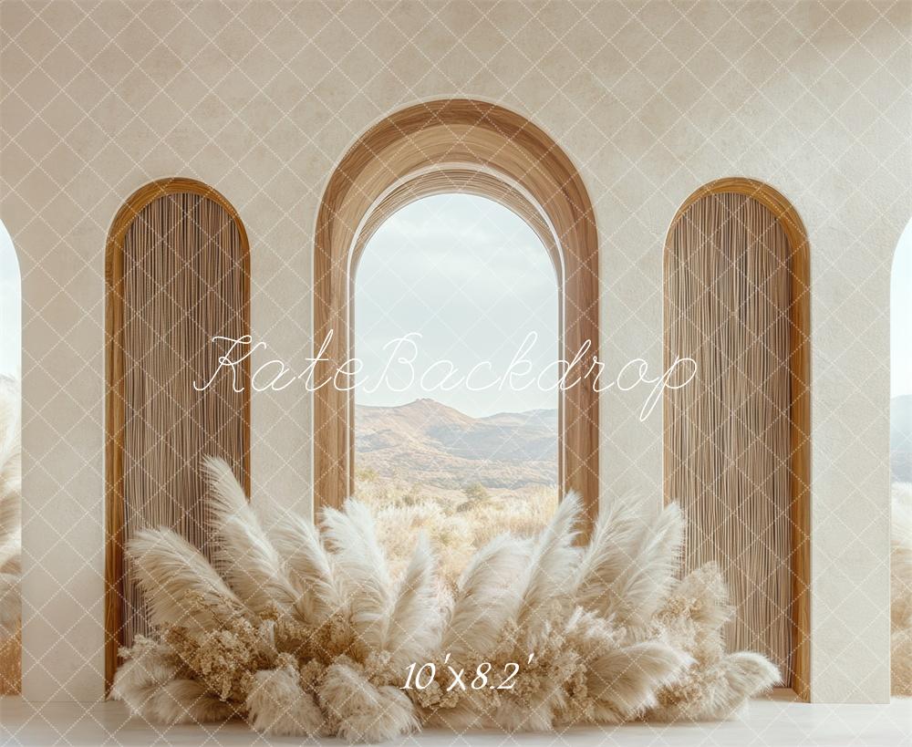 Kate Bohème Arche Herbe des Pampas Beige Toile de fond conçue par Mini MakeBelieve - Kate Backdrop FR