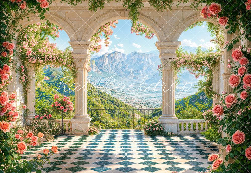 Kate Printemps Floral Terrasse Arche Montagne Toile de fond conçue par Emetselch - Kate Backdrop FR