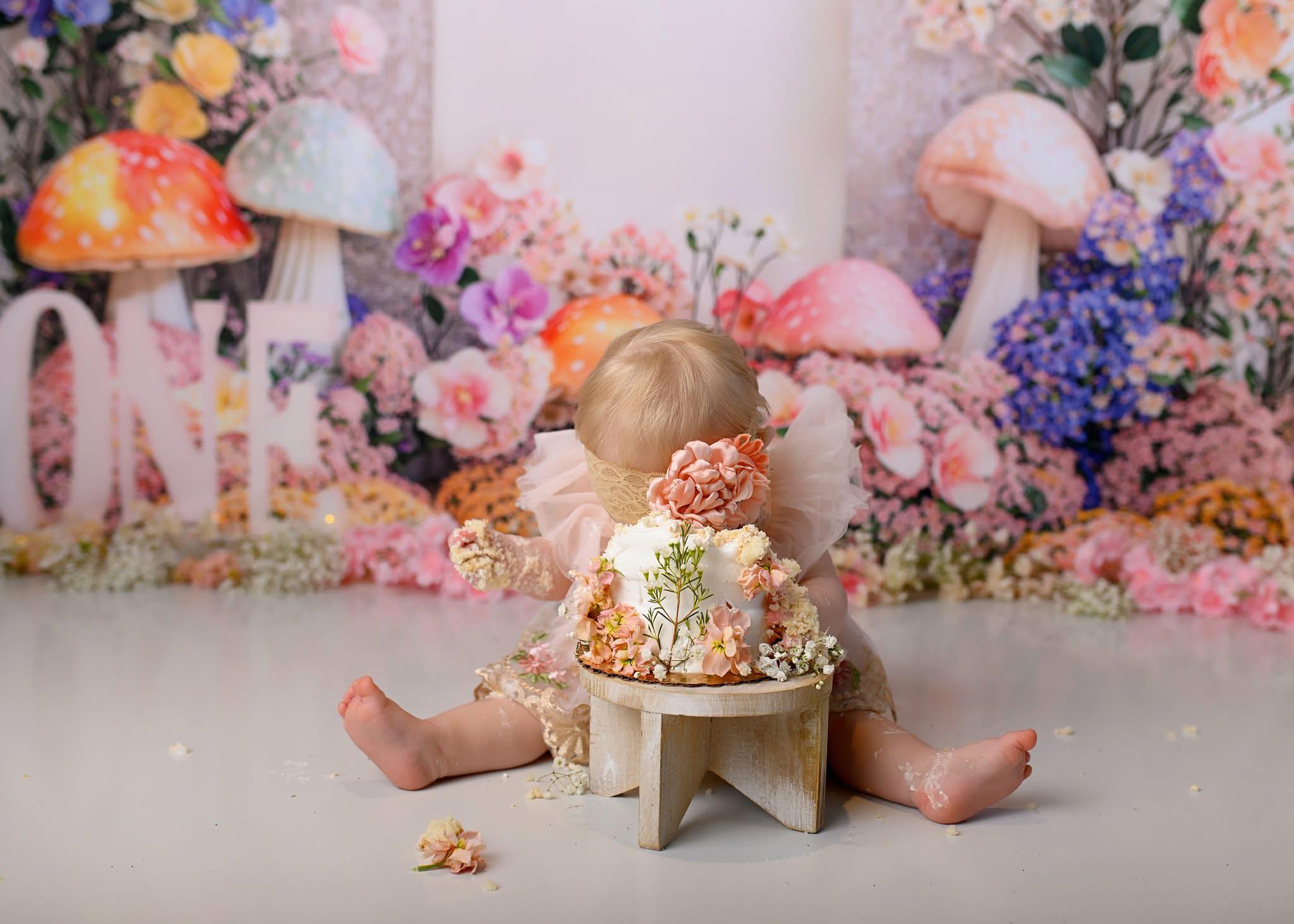 Kate 1er Anniversaire Floral Champignon Arche Toile de fond conçue par Emetselch - Kate Backdrop FR