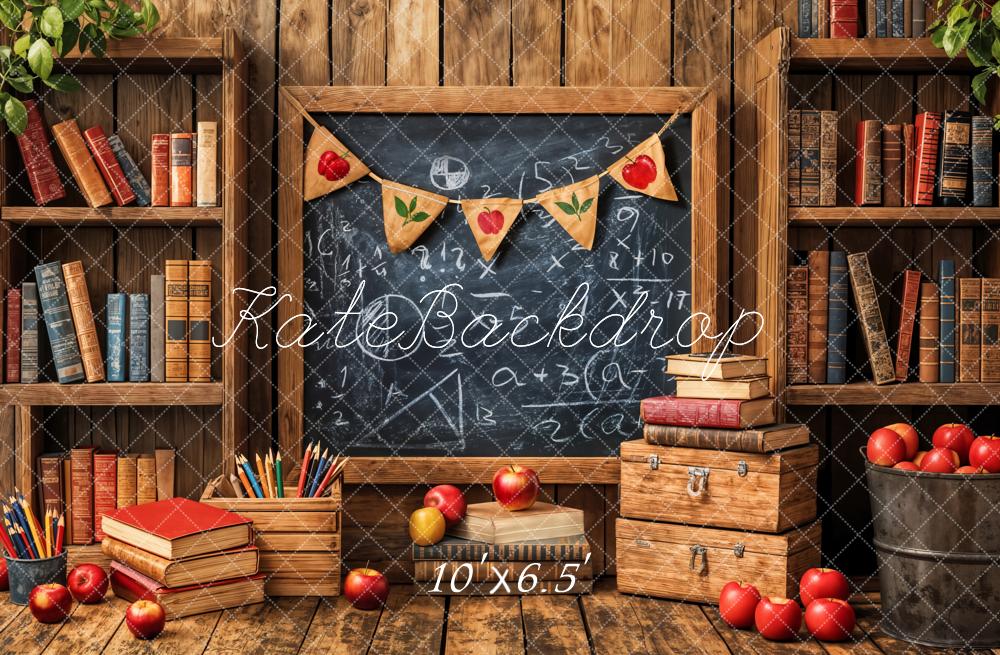 Kate Retour à l'école Tableau noir Livres Bois Toile de fond conçue par Emetselch - Kate Backdrop FR
