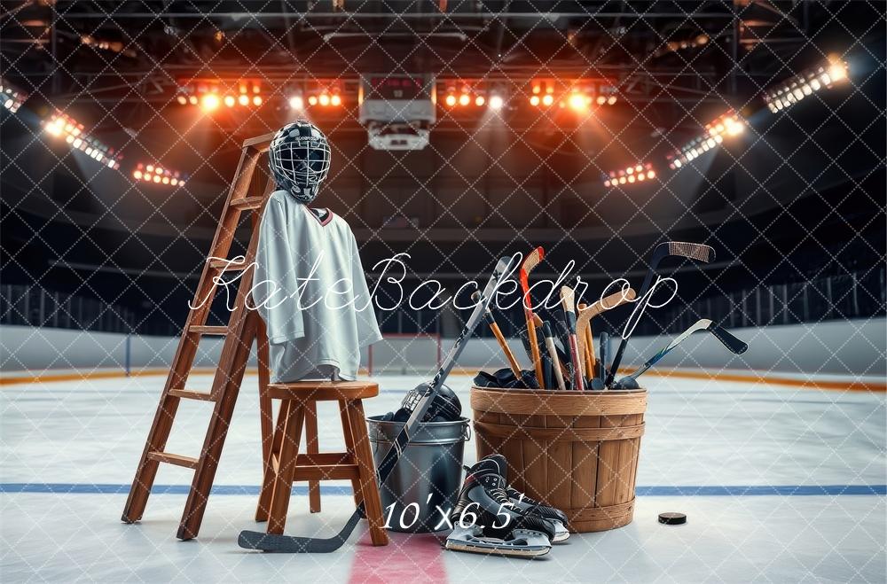 Kate Sport Aréna de Hockey Équipement Échelle Toile de fond conçue par Laura Bybee - Kate Backdrop FR