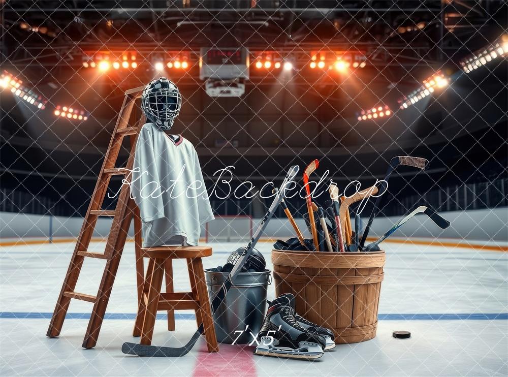 Kate Sport Aréna de Hockey Équipement Échelle Toile de fond conçue par Laura Bybee - Kate Backdrop FR