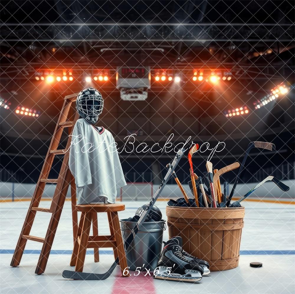 Kate Sport Aréna de Hockey Équipement Échelle Toile de fond conçue par Laura Bybee - Kate Backdrop FR