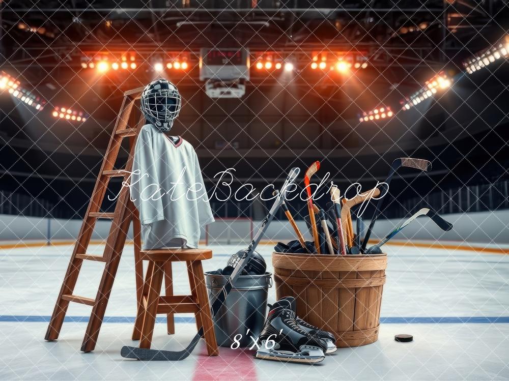 Kate Sport Aréna de Hockey Équipement Échelle Toile de fond conçue par Laura Bybee - Kate Backdrop FR
