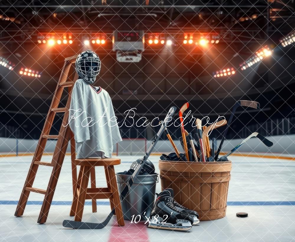 Kate Sport Aréna de Hockey Équipement Échelle Toile de fond conçue par Laura Bybee - Kate Backdrop FR