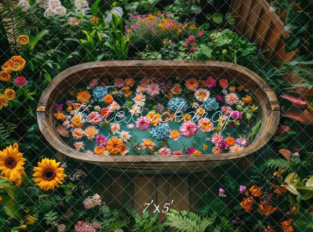 Kate Été Fleurs Baignoire Jardin Toile de fond conçue par Laura Bybee - Kate Backdrop FR