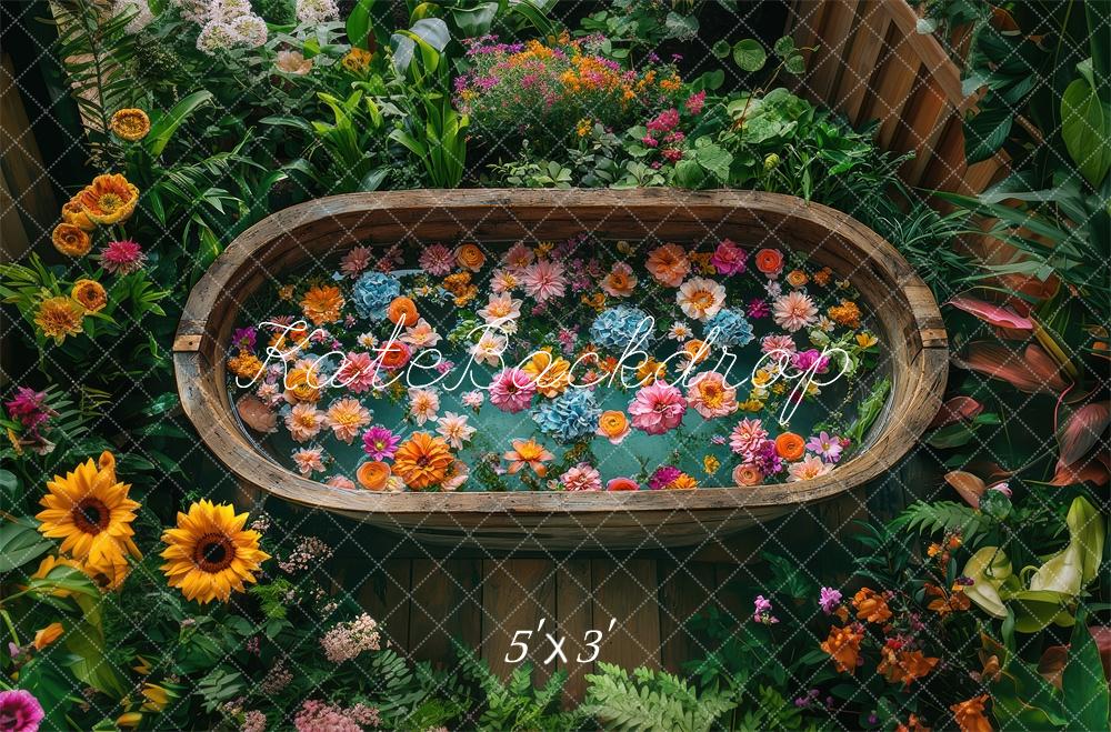 Kate Été Fleurs Baignoire Jardin Toile de fond conçue par Laura Bybee - Kate Backdrop FR