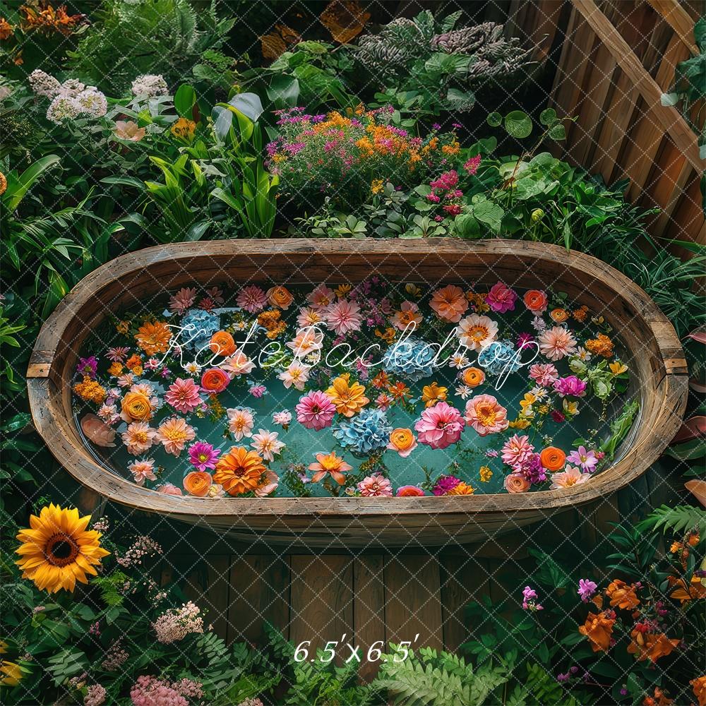 Kate Été Fleurs Baignoire Jardin Toile de fond conçue par Laura Bybee - Kate Backdrop FR