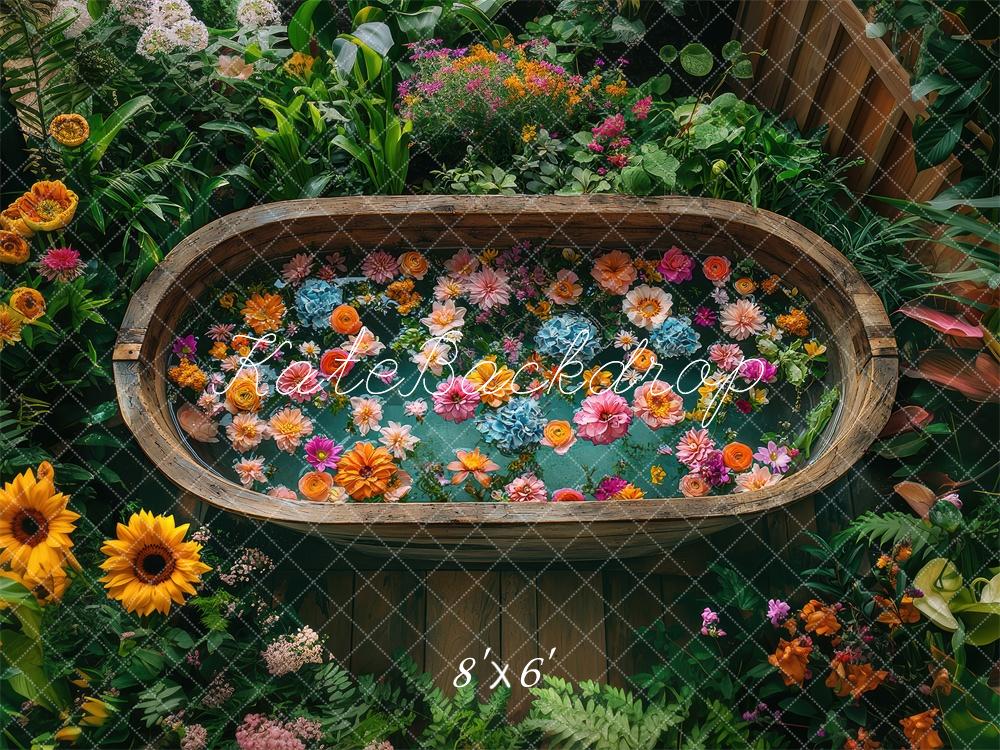 Kate Été Fleurs Baignoire Jardin Toile de fond conçue par Laura Bybee - Kate Backdrop FR