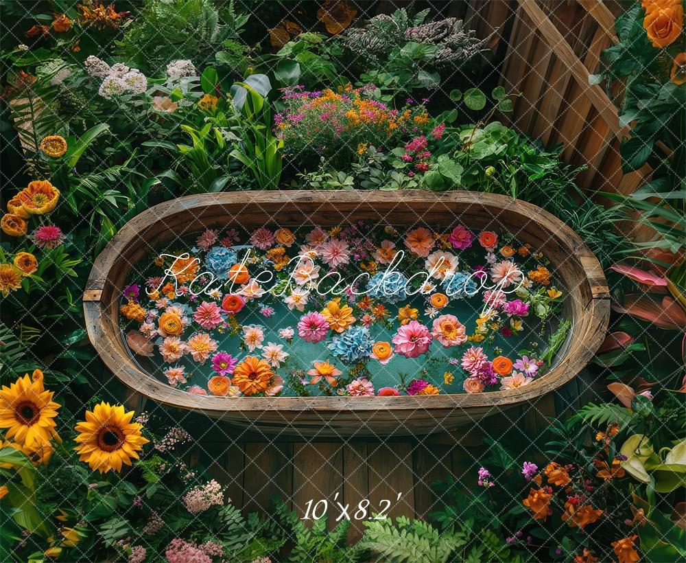 Kate Été Fleurs Baignoire Jardin Toile de fond conçue par Laura Bybee - Kate Backdrop FR