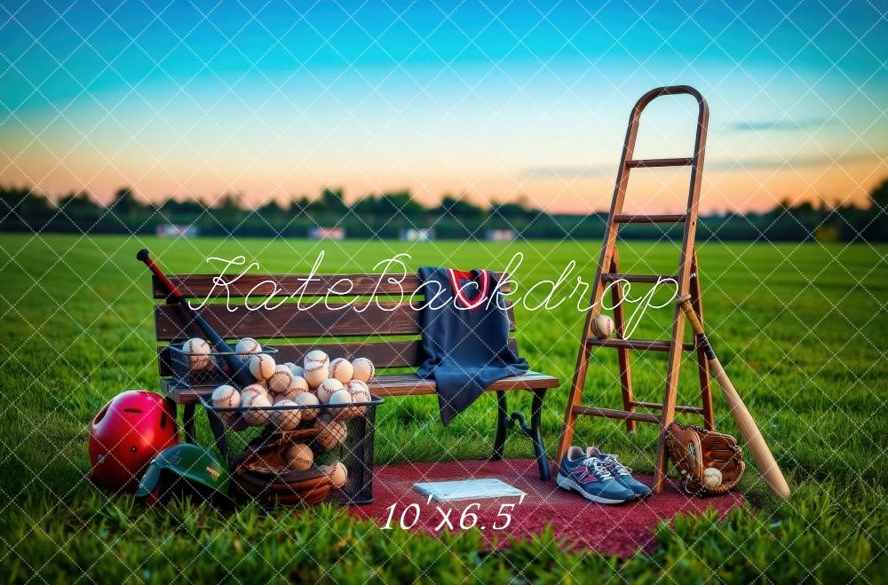 Kate Sport Terrain de Baseball Banc Échelle Toile de fond conçue par Laura Bybee - Kate Backdrop FR