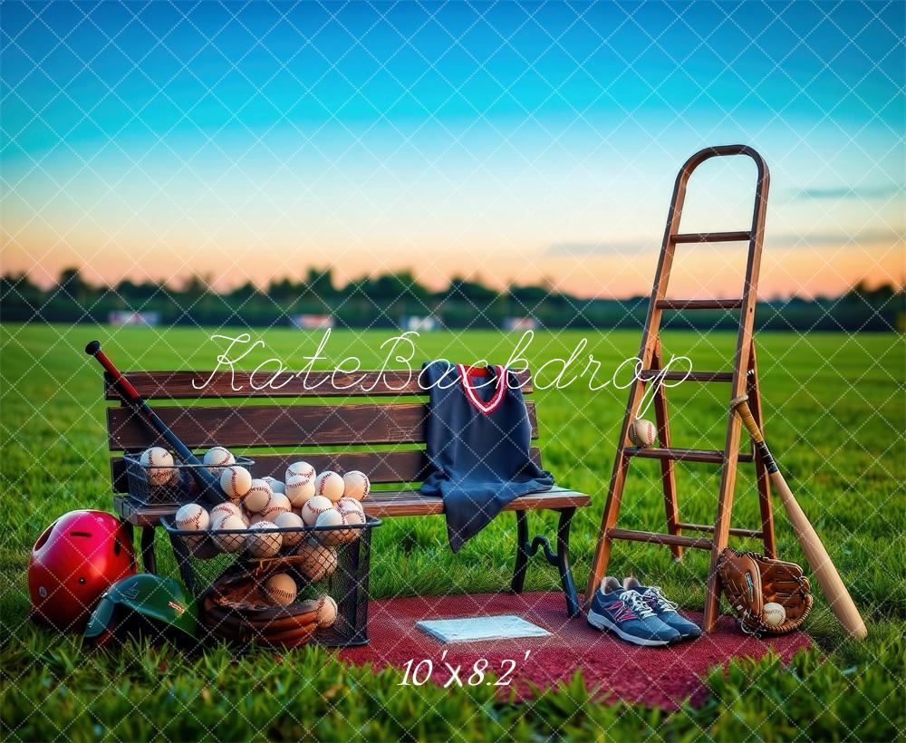 Kate Sport Terrain de Baseball Banc Échelle Toile de fond conçue par Laura Bybee - Kate Backdrop FR