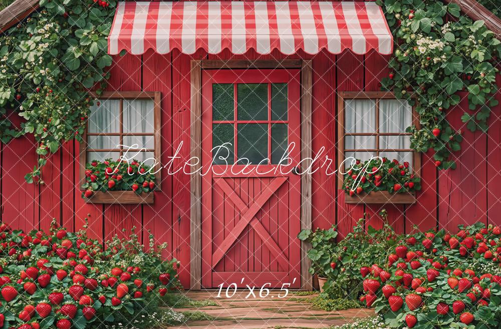Kate Fraises Chalet Rouge Jardin Toile de fond conçue par Emetselch - Kate Backdrop FR