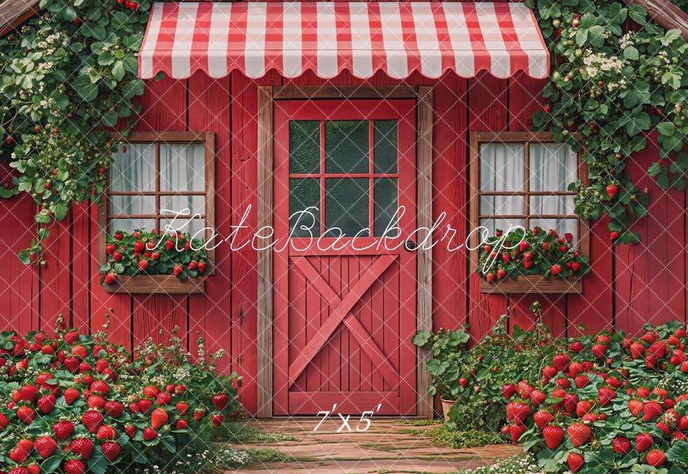 Kate Fraises Chalet Rouge Jardin Toile de fond conçue par Emetselch - Kate Backdrop FR