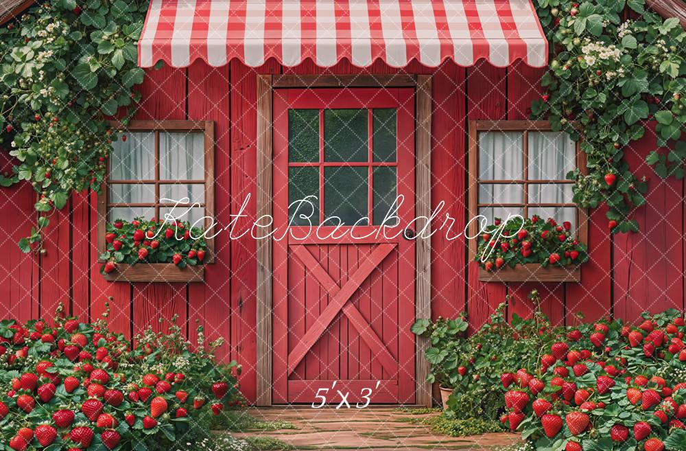 Kate Fraises Chalet Rouge Jardin Toile de fond conçue par Emetselch - Kate Backdrop FR