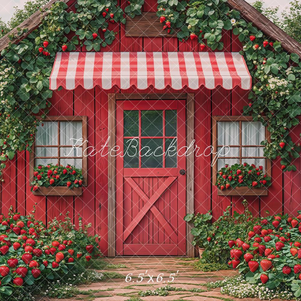 Kate Fraises Chalet Rouge Jardin Toile de fond conçue par Emetselch - Kate Backdrop FR