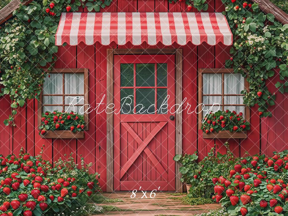 Kate Fraises Chalet Rouge Jardin Toile de fond conçue par Emetselch - Kate Backdrop FR