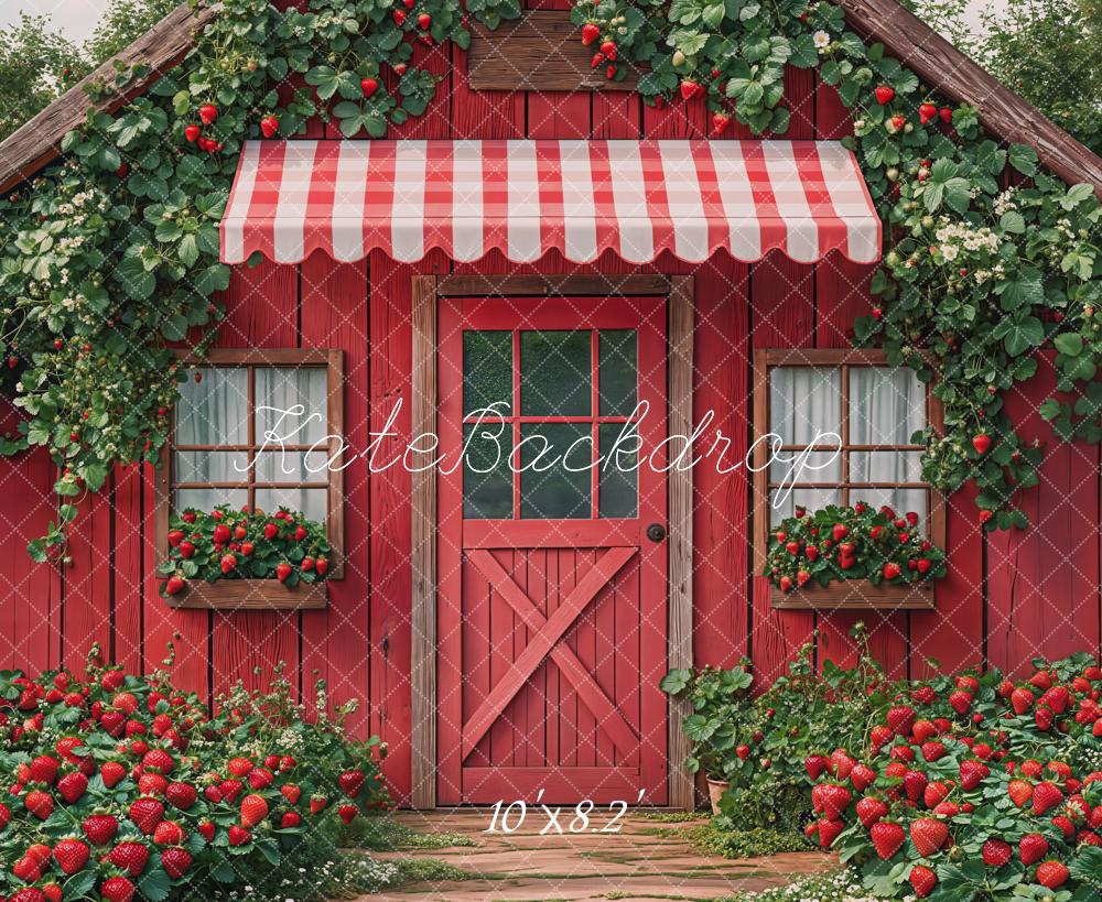 Kate Fraises Chalet Rouge Jardin Toile de fond conçue par Emetselch - Kate Backdrop FR