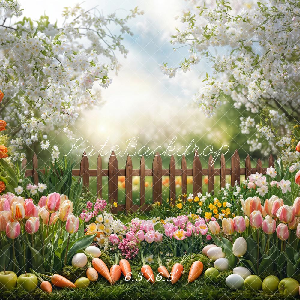 Kate Pâques Jardin Fleurs Carottes Clôture Toile de fond conçue par Emetselch - Kate Backdrop FR