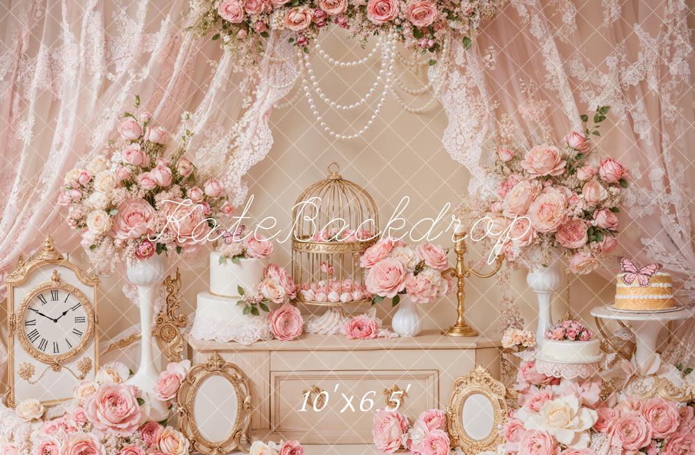 Kate Fleurs Rose Mariage Rideaux Élégant Toile de fond conçue par Emetselch - Kate Backdrop FR