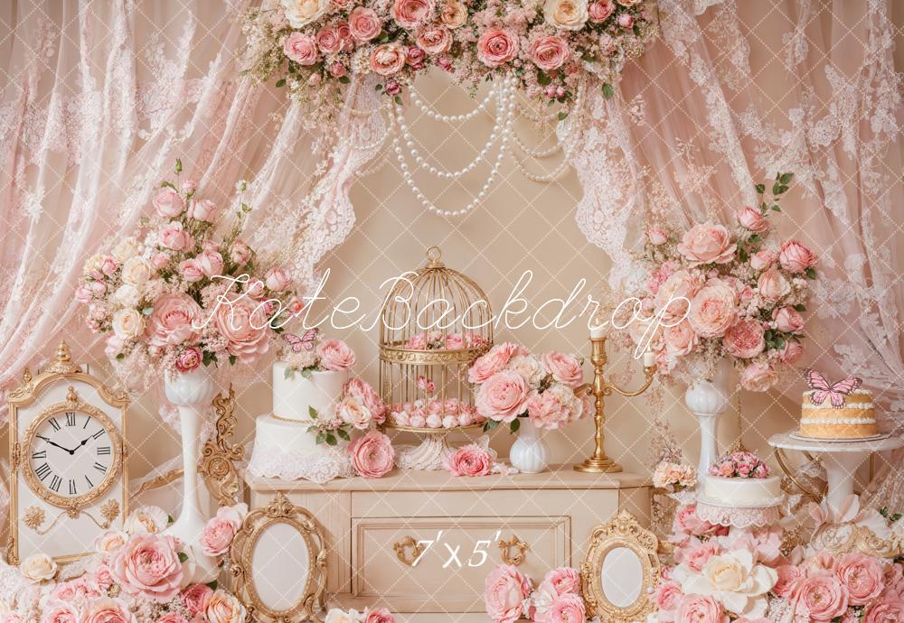Kate Fleurs Rose Mariage Rideaux Élégant Toile de fond conçue par Emetselch - Kate Backdrop FR