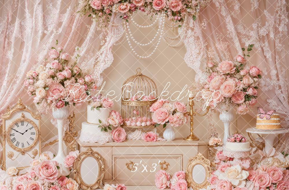 Kate Fleurs Rose Mariage Rideaux Élégant Toile de fond conçue par Emetselch - Kate Backdrop FR