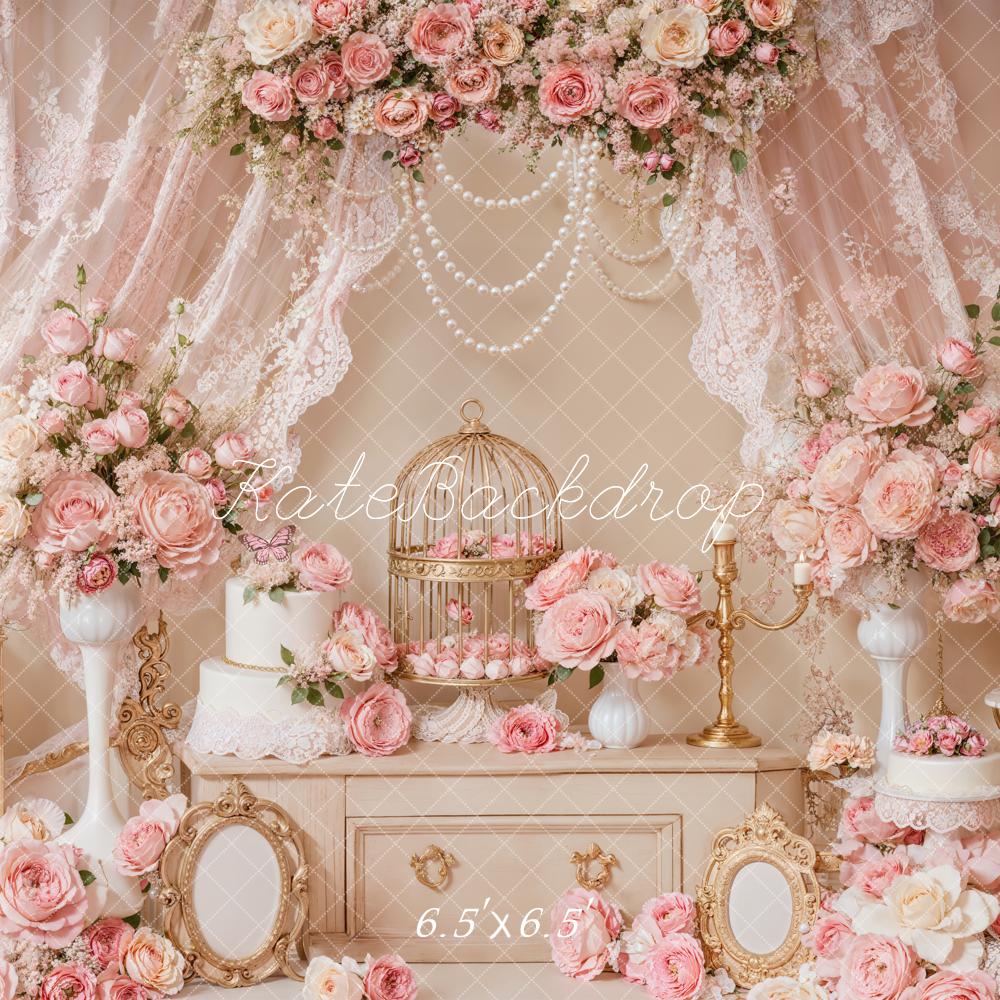 Kate Fleurs Rose Mariage Rideaux Élégant Toile de fond conçue par Emetselch - Kate Backdrop FR