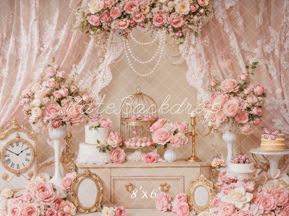 Kate Fleurs Rose Mariage Rideaux Élégant Toile de fond conçue par Emetselch - Kate Backdrop FR