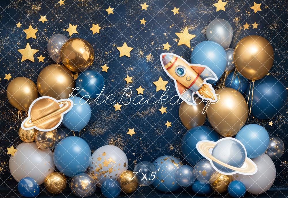 Kate Espace Fusée Ballons Étoiles Anniversaire Toile de fond conçue par Emetselch - Kate Backdrop FR