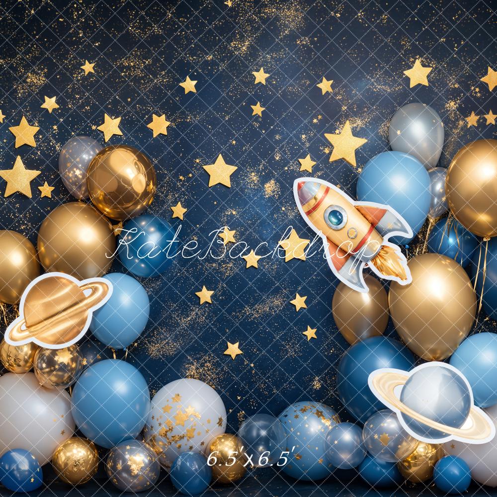 Kate Espace Fusée Ballons Étoiles Anniversaire Toile de fond conçue par Emetselch - Kate Backdrop FR