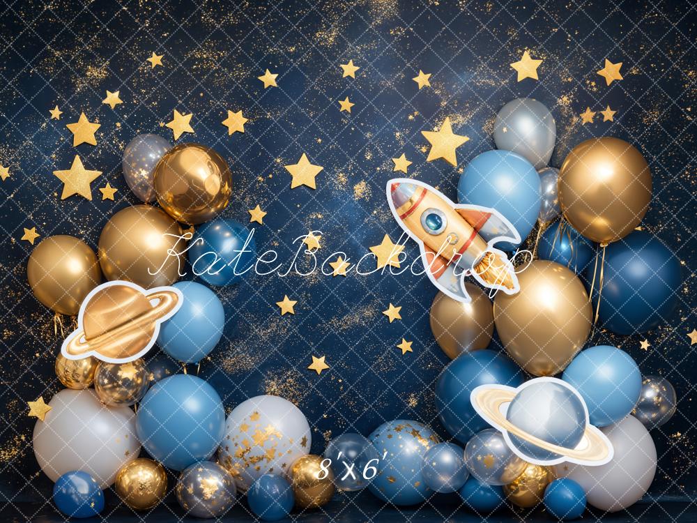 Kate Espace Fusée Ballons Étoiles Anniversaire Toile de fond conçue par Emetselch - Kate Backdrop FR