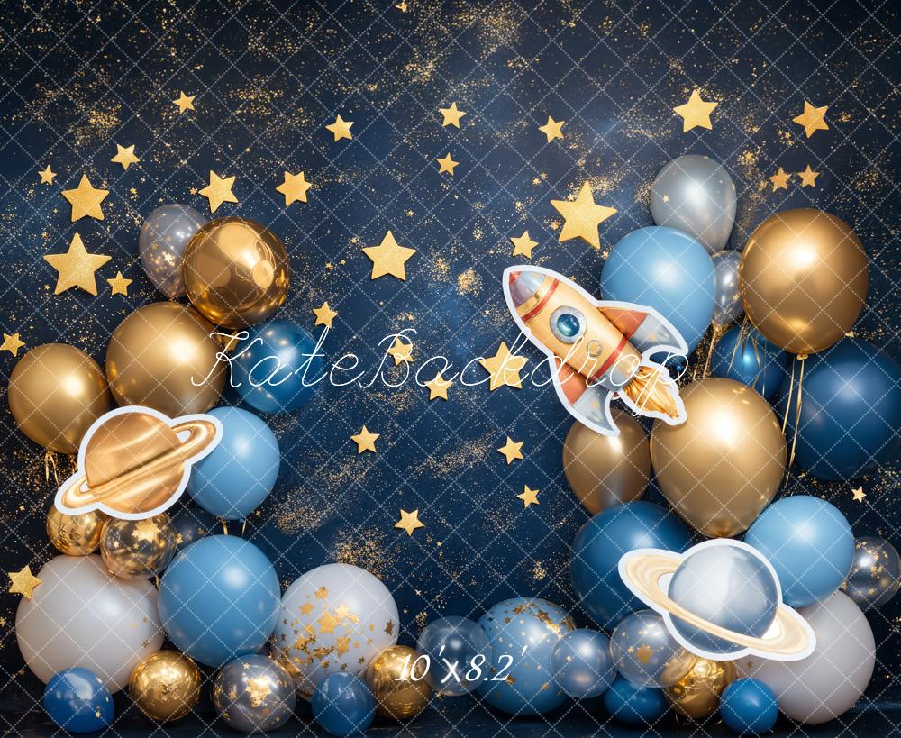 Kate Espace Fusée Ballons Étoiles Anniversaire Toile de fond conçue par Emetselch - Kate Backdrop FR