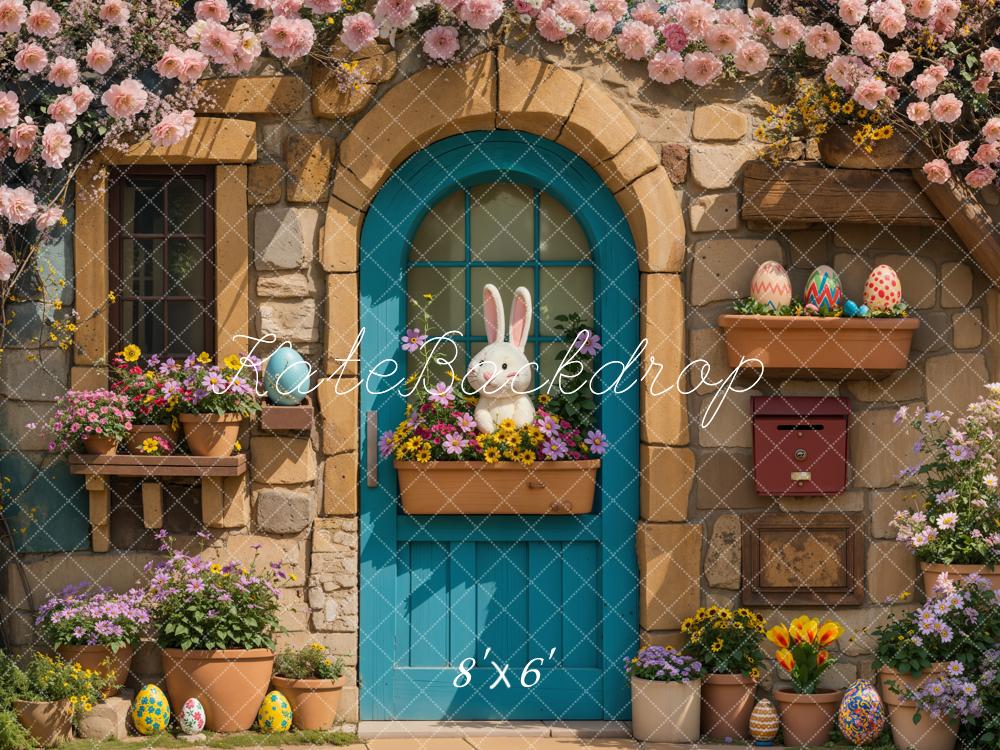 Kate Pâques Lapin Maison Fleurs Lumière du soleil Toile de fond conçue par Emetselch - Kate Backdrop FR